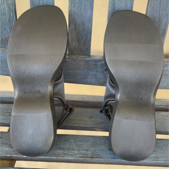 Vince Fresca Womens Sandals Size 8 Black Leather Open Toe Platform Hook & Loop - Picture 8 of 9